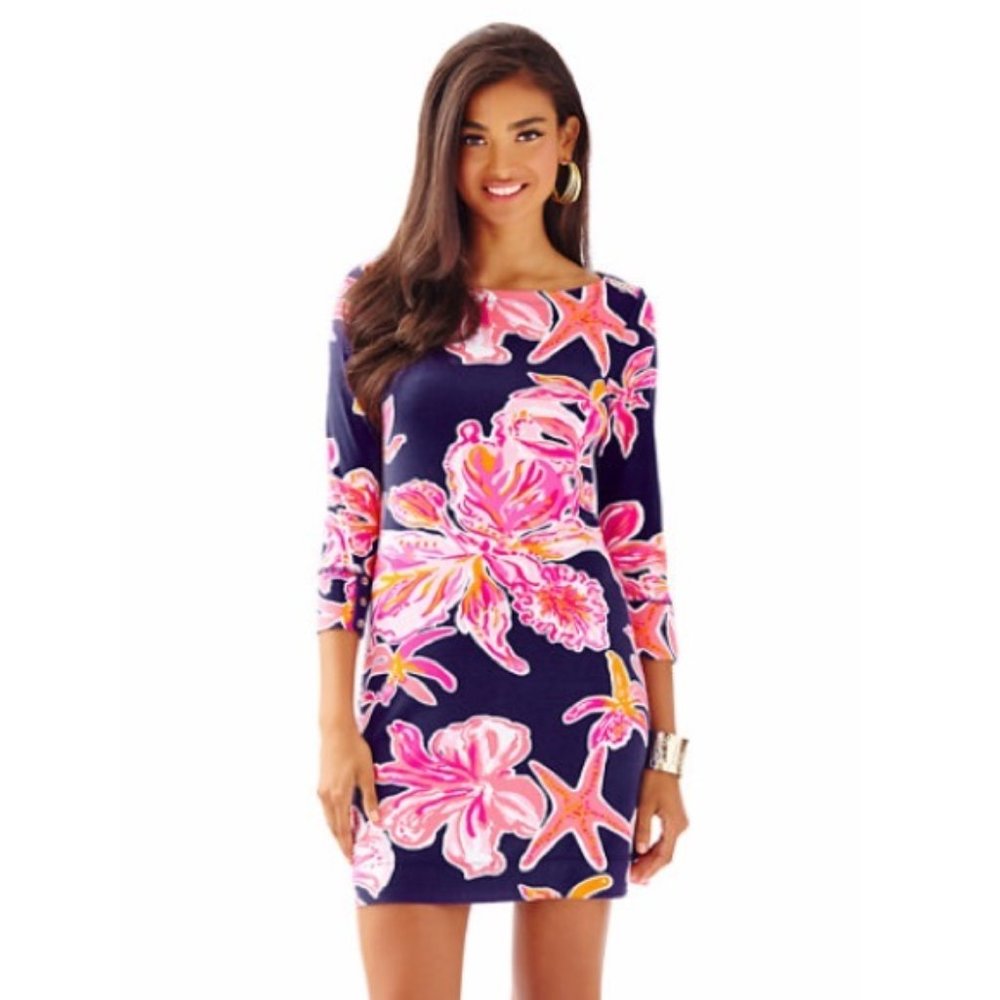 Lilly Pulitzer Sophie UPF 50 Dress Bright Navy Via Sunny Pink XS